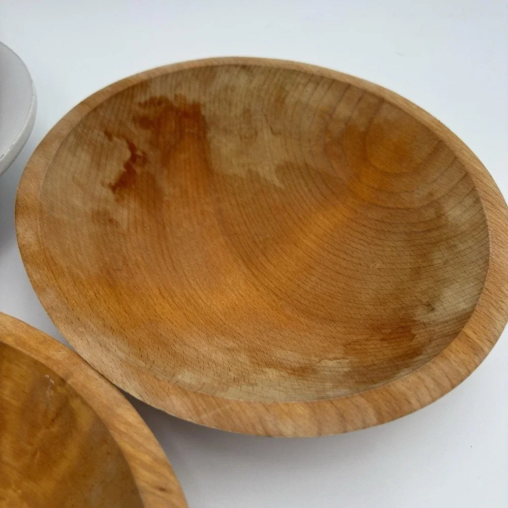 Handcarved Spalted Wooden Bowls‎ Oval Salad Set Of 4 Handcrafted MCM 7x8